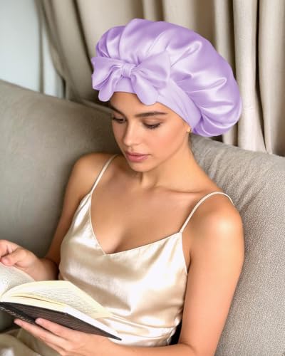 Image of BONNET QUEEN Silk Bonnet for Sleeping Women, Double layer Satin Hair Bonnet for Curly Hair, Satin Hair Cap for Sleeping