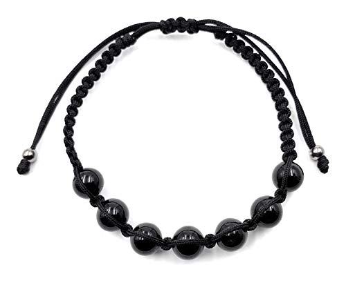 Alessandra Boho Bracelet homme en cordon noir avec 7 chakras de tourmaline noire de 8 mm