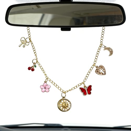 Car Rearview Mirror Charm with Cross, Flowers & Moon