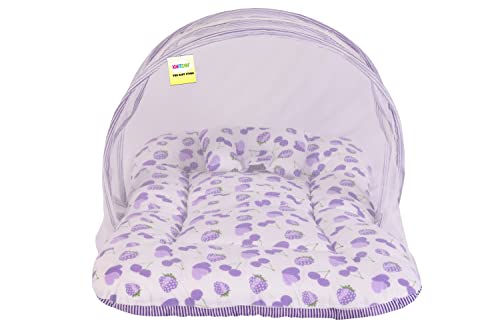 Image of Kwitchy New Born Bedding Combo of Baby Mattress with Net | Gaddi Set | Comforter (0-6 Months) Purple (4PCS Set)