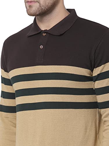 Image of Kalt Mens Basic Solid Full Sleeves Polo Cotton Blend Knitted Regular Fit Polo-Neck T-Shirts with Collar Stylish
