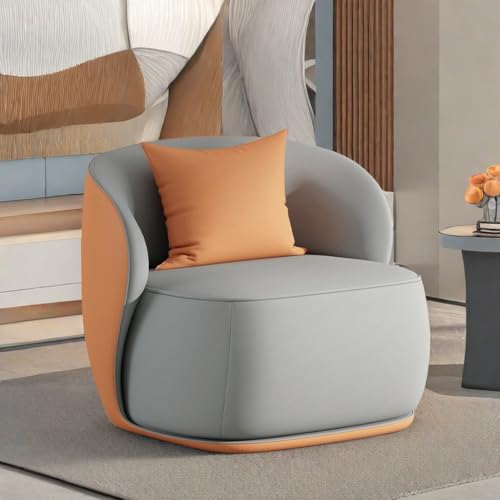 Image of Light Luxury Style Sofa - Modern Upholstered Accent Chair with Plush Cushion & Elegant Design for Living Room, Bedroom, or Office Faux Leather (Gray /Orange)