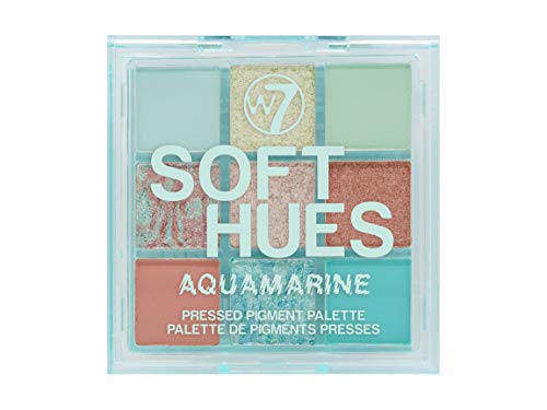 W7 | Soft Hues Pressed Pigment Palette | Colorway: Aquamarine | Tones: Mattes and Duo-Chromes | Color: Blues, Greens, Golds and Nudes | Cruelty Free Makeup For Women