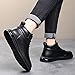 Men's Black Casual Cowhide Air Cushion Shoes,Fall Winter Mid-top Lace-up Softsole Ankle Boots Fashion Sneakers (6.5,Black+Velvet)
