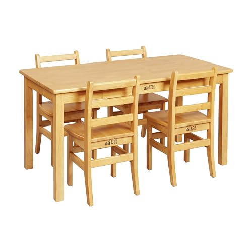 Image of ECR4Kids 24in x 48in Rectangular Hardwood Table with 24in Legs and Four 14in Chairs, Kids Furniture, Honey, 5-Piece
