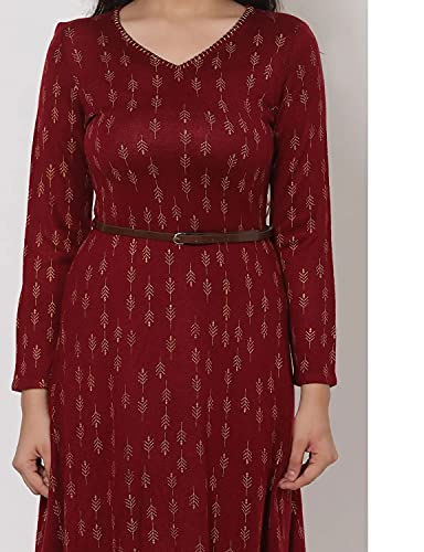Image of Rangriti Maroon Acrylic Dress for Women