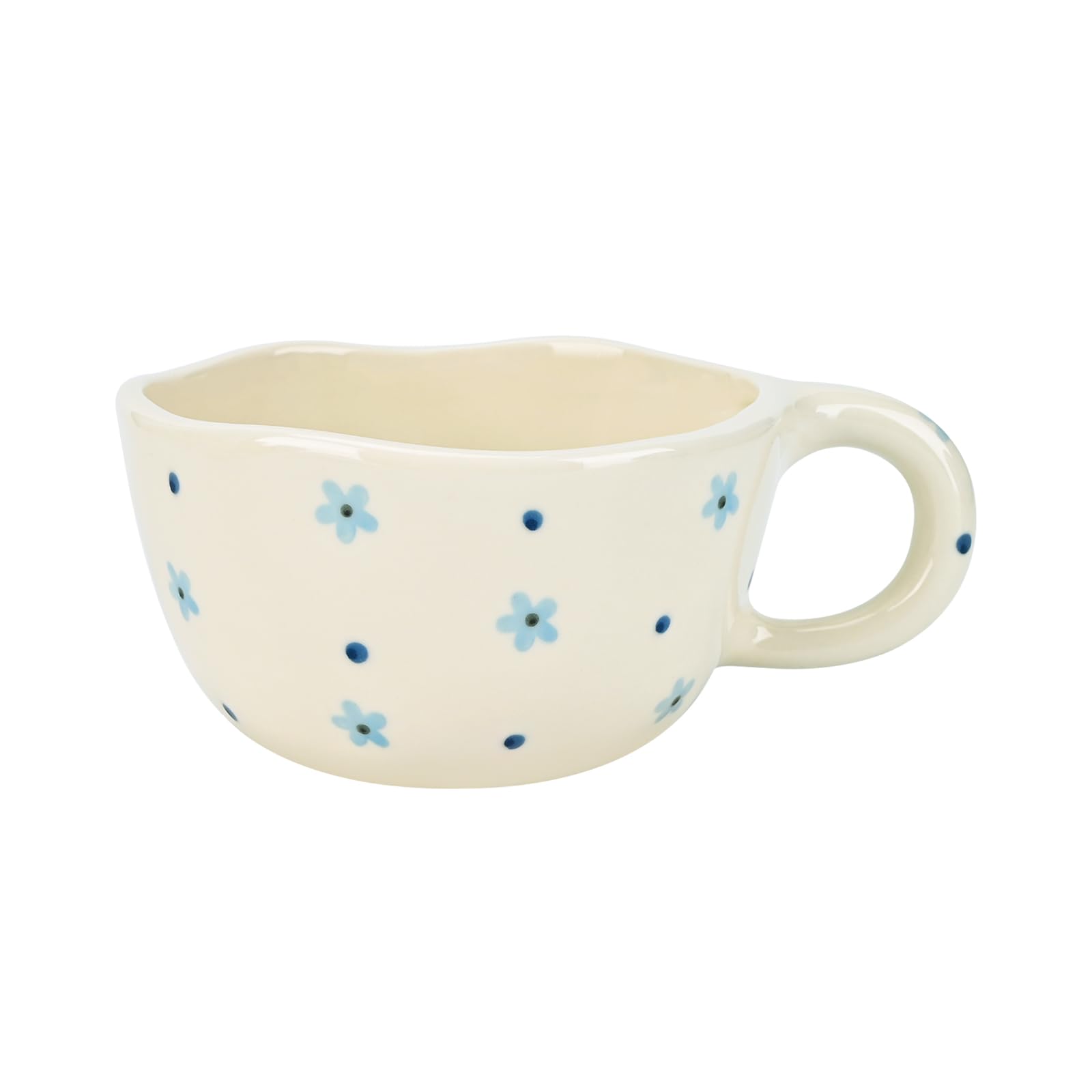 Koythin Ceramic Coffee Mug, Handmade Hot Chocolate Mugs, Cute Cup for Girl Women, Aesthetic Tea Milk Cup with Handle, 8.5 oz/250 ml for Latte, Cocoa, Office, Home (Dot Blue Flower)