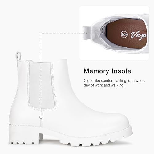 Image of Vepose Women's Chelsea Ankle Boots Pull-On Low Heel Booties 9607 | Flat short boots with elastic side, round toe for casual daily