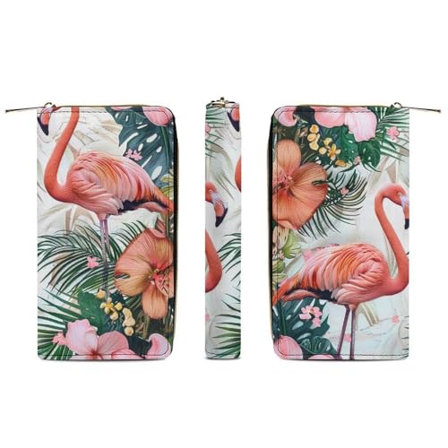 Flamingo Flowers Print Long Wallet for Women Men PU Leather Card Holder Organizer with Zipper Coin Pocket & Cash Slots3