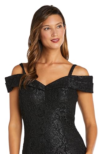 Image of R&M Richards Women's Off The Shoulder Formal Gown - Glitter Lace Mermaid Evening Dress for Wedding Guest & Cocktail Attire