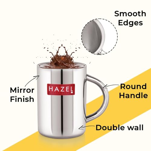 Image of HAZEL Stainless Steel Double Wall Jumbo Big Tea Coffee Milk Serving Mug with Handle, 420 ML