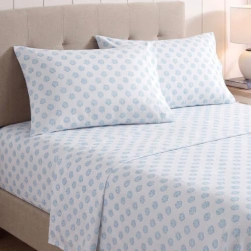 Image of Nautica - Sheet Set, Breathable & Cooling Microfiber Bedding with Matching Pillowcases, Deep Pocket, Fully Elasticized (Coastal Coral Ocean Breeze Blue, Full)
