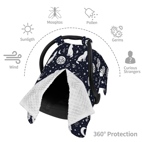 Image of Wolf Star and Moon Baby Car Seat Canopy Nursing Cover for Newborn Car Seat Breastfeeding Covers Blanket Newborn Shower Gift