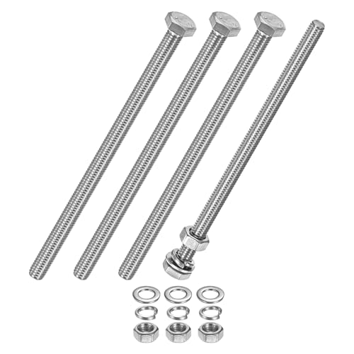 M METERXITY 4-Pack Hex Head Screw Bolt with Nuts Flat &amp; Lock Washers M6x110mm Stainless Steel Bolts and Nuts Kit Fully Threaded Metric Bolt Assortment for Equipment/Machinery