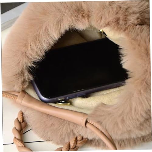 Tote Bag Cute Plush Handbag Large Capacity Soft Portable Fluffy Woven Handle Furry with Snap Buckle Faux Fur Bags3