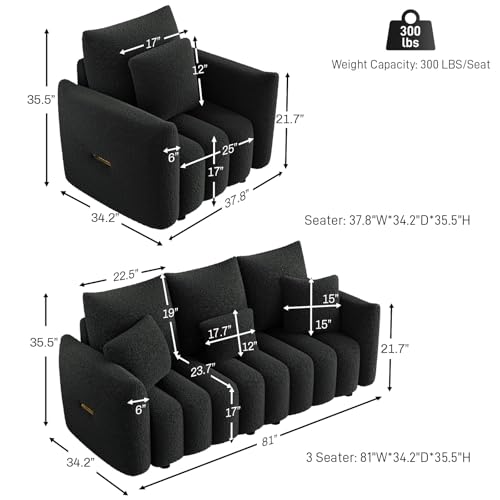 Image of OUYESSIR 2 Pieces Boucle Sofa for Living Room, Modern Deep Seat Sofa Chair & 3-Seater Couch, Oversized Cloud Sofa Couch Set, Comfy Upholstered Teddy Living Room Furniture, Black