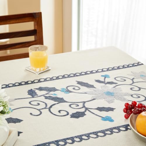 Image of Amazon Basics Tablecloth for Dining Table Cover, Microfiber Fabric Rectangle Tablecloth. 60x90 Inches 6 Seater (Blue Floral, 6 Seater)
