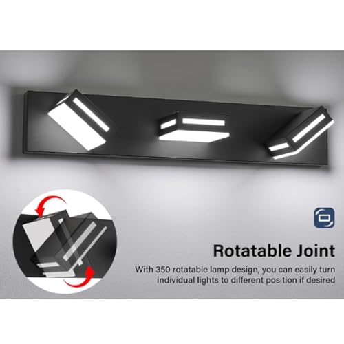LED Baño Espejo Lámpara de Pared con Rotación Aplique Moderno Rectangular de Aluminio Negro Interior 4