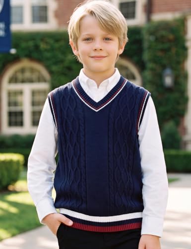 Image of JSTEX Boys Sweater Vest Cotton Kids Uniform Vest Sleeveless Knit Pullover
