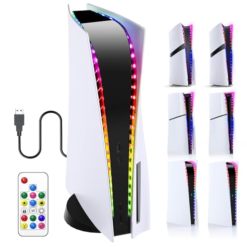 FASTSNAIL RGB LED Strip für PS5/PS5 Slim/PS5 Pro Konsole LED Beleuchtung 7 Farben 358 Modi 5050 SMD-LED-Farbwechsel mit Schlüssel-Fernbedienung Zubehör Kompatibel mit PlayStation 5
