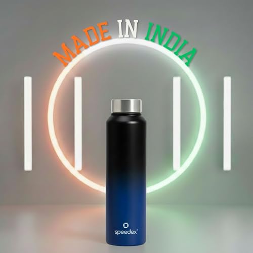 Image of Speedex Stainless Steel Water Bottle 1 Ltr, Leak Proof Screw Cap, BIS Approved 1000 ml Metal Bottle For Daily, Office, School, Gym, Travel Use for Men, Women, Kids, Adults, Black Blue, Set of 4