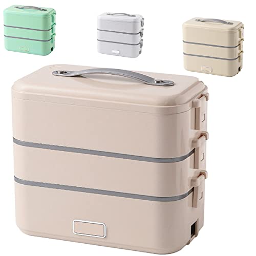 ZHJOPP Fiambrera Eléctrica Portátil De Acero Inoxidable De 3 Capas, con Calefacción, Ideal para Comidas Calientes, Ideal para La Escuela Y Camping.