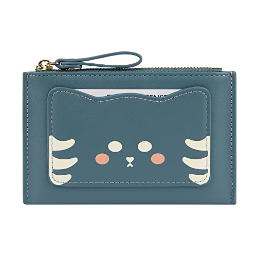 Women's Leather Slim Minimalist Card Holder Case Cute Small Zipper Coin Change Wallet, Yellow, Blue3