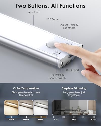 Image of 12in Under Cabinet Lighting Wireless, 2500mAh Rechargeable Motion Sensor Lights Indoor, Battery Operated Closet Lights with 3 Color Tempers 108 LED, Dimmable Cabinet Lights for Kitchen Hallway, 5 Pack