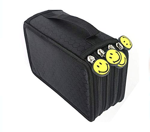Estojo de lápis Elonglin bolsa para caneta prática e grande, multicamadas, com alça para lápis de aquarela, lápis de cor Prismacolor, Crayola, e canetas Marco, 72 compartimentos, preto