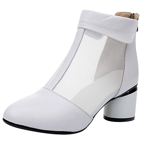 ANUFER Women's Elegant Block Heel Ankle Boots Breathable Mesh Hollowed-out Summer Booties Pumps