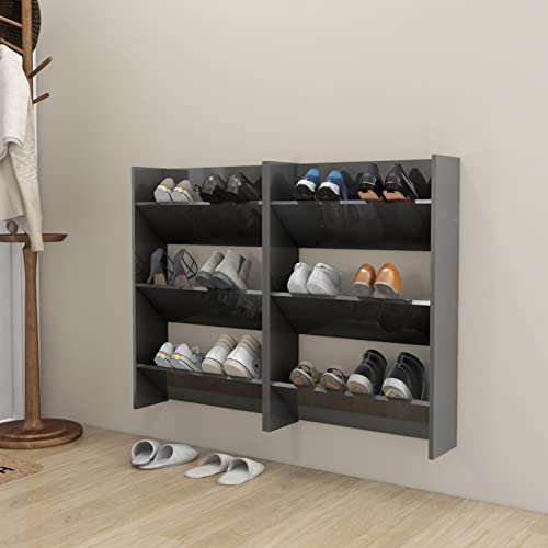 Snsowed Zapatero de pared 2 uds, Mueble Zapatero, Zapateros Grandes, Mueble Auxiliar, Armario Estrecho, Armario pequeño, gris brillante aglomerado 60x18x90 cm