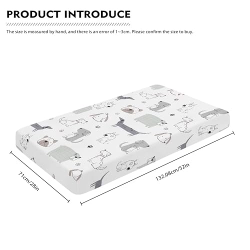 Jianadaer JIANADAER-0709-SC-TN-JW-04 Dog Fitted Crib Sheet White Grey Taupe Blue Standard Crib Mattress Fitted Sheet Modern Puppy Pet Bulldog Toddler Bed Mattress Sheets Crib Mattress Sheet 28 Inchx52 Inch thumb #2