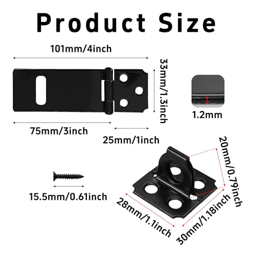 Image of 6PCS 3 Inch Padlock Hasp Latch, Black Iron Door Slide Bolt Lock Security Gate Clasp Hardware with Screws for Home Garden Yard Wooden Fence Cabinet Window Pet Cage