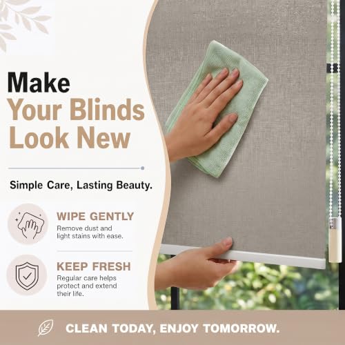Image of Story@Home 100% Blackout Roller Blinds for Windows W 5 ft x H 7 ft | UV Protection & Thermal Insulated Fabric | Privacy Window Shades for Home & Office - Beige
