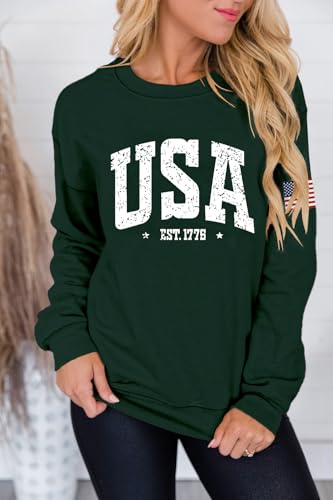 Image of Dressmine Womens USA Shirt Casual Long Sleeve Graphic Tees Knit Crew Neck Sweatshirts Loose Pullover