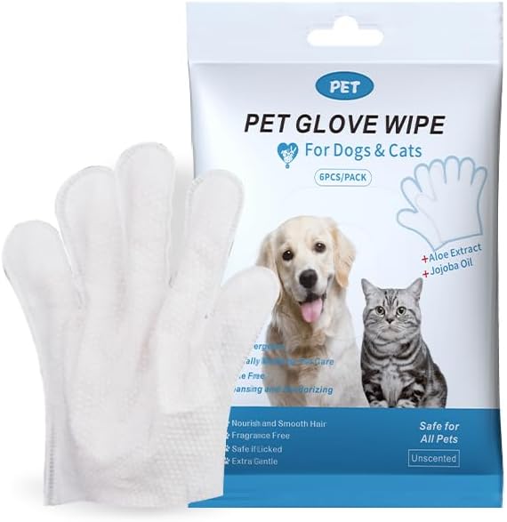 3 Pack,18 PCS,Extra Thick Pet Bathing Wipes for Dogs & Cats, Cleaning & Odor-Controlling Grooming Gloves, Nourish Fur Glove Wipes for Daily Care and Traveling, Rinse Free, Unscented (5 Pack (30 PCS))