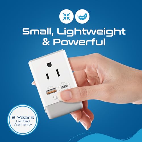 Image of Ceptics Japan, Philippines Power Travel Plug Adapter, QC 3.0 & PD, Safe Dual USB & USB-C - 2 USA Socket Compact & Powerful - USA 3 Pin Polarized to 2 Prong Unpolarized - Type A - AP-6 Fast Charging