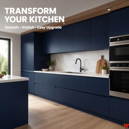 Image of WISDOM Navy Blue Matte Decorative Vinyl Sheet Self Adhesive Wallpaper for Kitchen Cabinets, Furniture Makeover, Wardrobe, Table & Drawers (20X200 in)