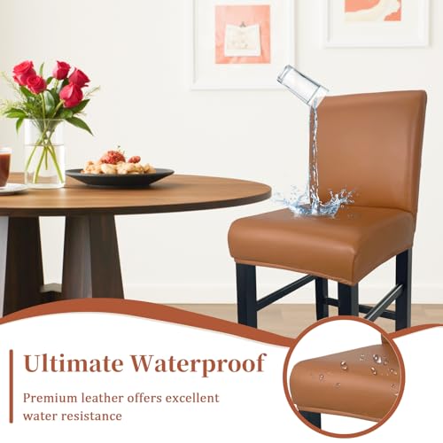 Image of PU Leather Bar Stool Covers with Backs Waterproof Bar Stool Chair Covers