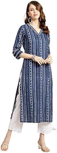 rytras Women RYT311 rytras Women's Cotton Printed Straight Kurta (X-Large) Blue (pack of 1)