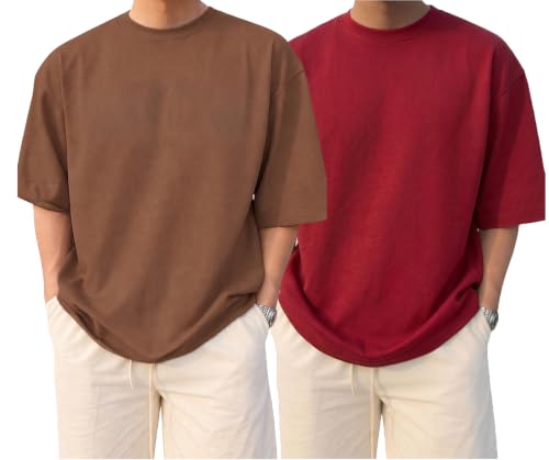 Image of BARKEYO Men's Half Sleeve Round Neck French Terry Oversized Drop Shoulder T-Shirt for Men