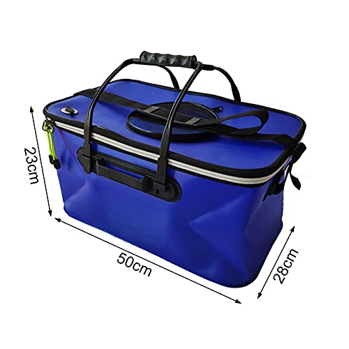 バッカン 釣り バケツ 釣りバケツ 屋外折りたたみ EVA製 収納コンテナ 釣り用ケース ハンドル付き 折りたたみ式 水汲み 活かし 通気メッシュ 大容量 防水 eva素材 折りたたみ コンパクト 超軽量 持ち運び便利 多機能 道具入れ・エサ入れ 釣り具 アウトドアに最適 (50*28*23 cm(ブルー)) 3枚目