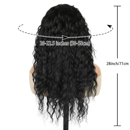 Image of GNIMEGIL 26 Inch Long Black Curly Wigs for Women Water Wave Synthetic Hairpiece Voluminous Deep Wavy Dark Black Wig for Cosplay Halloween Costume and Daily Drag Queen Carnival Hairstyles
