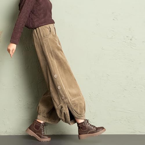 chouyatou Women's Winter Loose Baggy Sherpa Lined Corduroy Pants Elastic High Waisted Wide Leg Trouser3