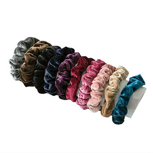 Aysekone 10 Pack Velour Elastic Hair Ropes Seamless Solid Color Simple Large Intestine Circles Hair Ties Hair Scrunchies Ponytail Donut Grip Loop Holder Stretchy Hair Band for Women Girls