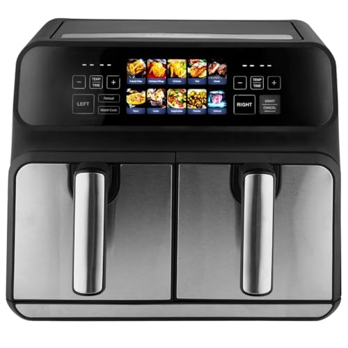 ProfiCook Heißluftfritteuse 2 Kammern | 8L Heißluft Fritteuse Doppelkammer | kein Öl oder Fett | Air Fryer m. Color-Display | Doppel Heißluft-Fritteuse 2200 Watt | Airfryer XXL | PC-FR 1287 H