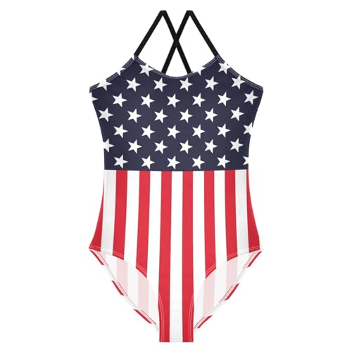 CaTaKu Girls One Piece Swimsuits American Flag Star Striped Toddler Bathing Suit for Girls Kids Swimwear 3-10 Years