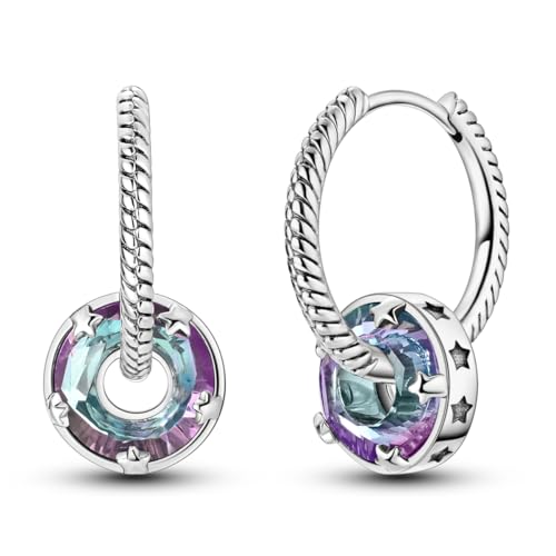 NARMO 925 Sterling Silver Heart Earrings for Women Pink Dangle Hoop Earrings Colorful Cubic Zirconia Earrings Silver Hoops Jewelry Gifts - Main Image