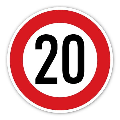 Aufkleber: ⌀ 200 mm, 1 Stück - StVO Verkehrszeichen Z-274 rot/weiß - maximale Geschwindigkeit/Höchstgeschwindigkeit - 20 km/h