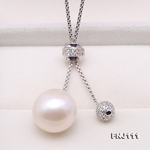 Collier perle blanche 15mm en argent sterling avec chaîne ajustable